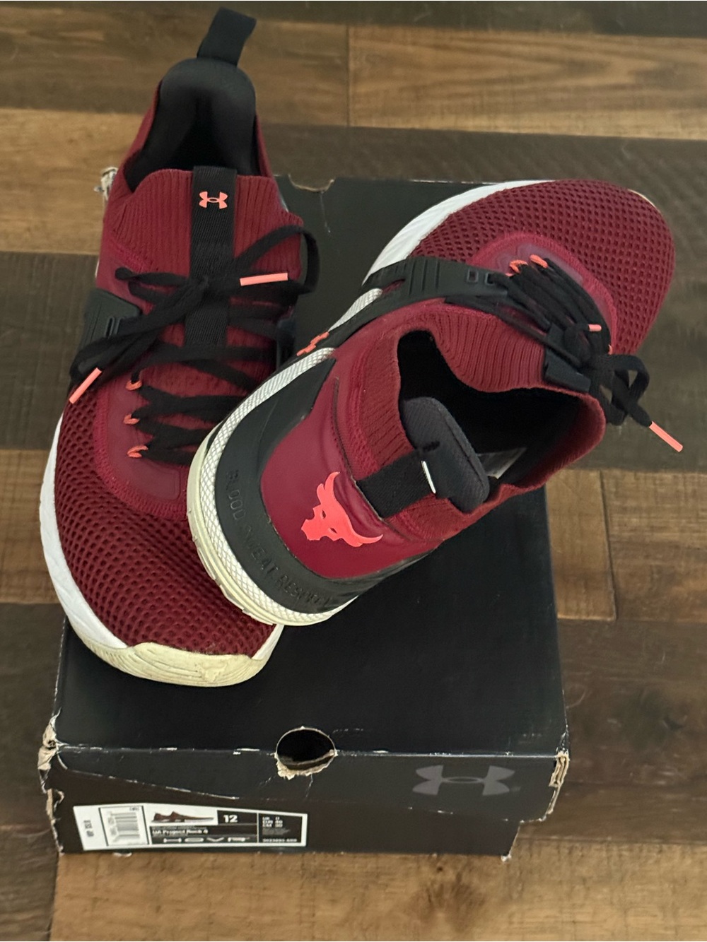 Under Armour Project Rock 4 Men’s Training Shoes - Maroon/Black - Picture 4 of 5